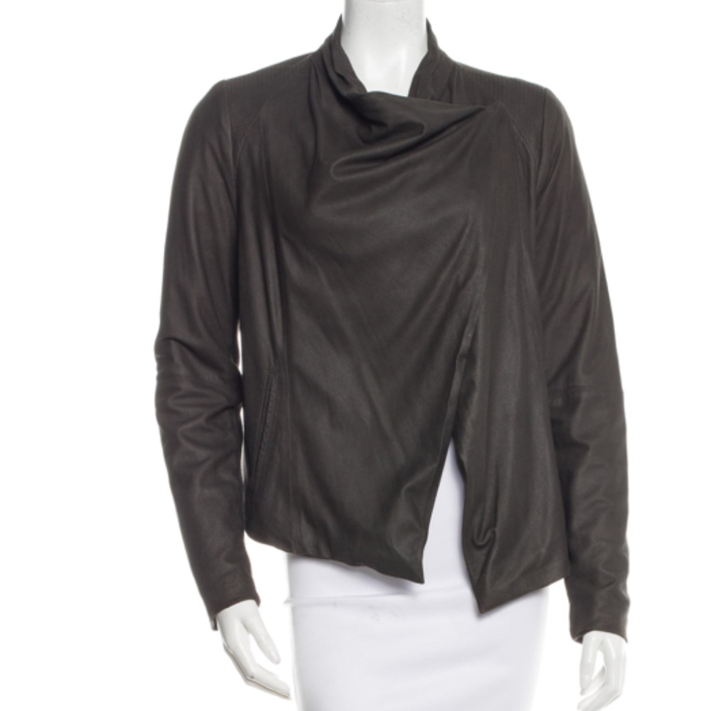 Vince Draped Leather Jacket Charcoal Grey